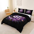 thumbnail image 3 of Homewish Dark Floral Halloween Skull Bedding,Moon Butterfly Daisy Pattern Duvet Cover Full,Black Purple,Black Reversible,3-Piece,1 Duvet Cover and 2 Pillowcases, 3 of 6