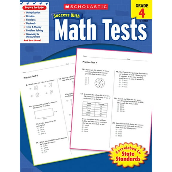 Pre-Owned Scholastic Success with Math Tests: Grade 4 Workbook (Paperback) 0545200652 9780545200653