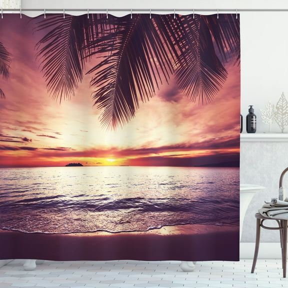 Ambesonne Tropical Shower Curtain, Sunset Ocean Waves, 69"Wx75"L, Yellow