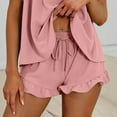 thumbnail image 4 of Ensembles de Pyjama pour Femmes Mode Col Rond Sans Manches Blouses Shorts Ensemble pour Femmes pour Fête Décontractée, 4 of 9