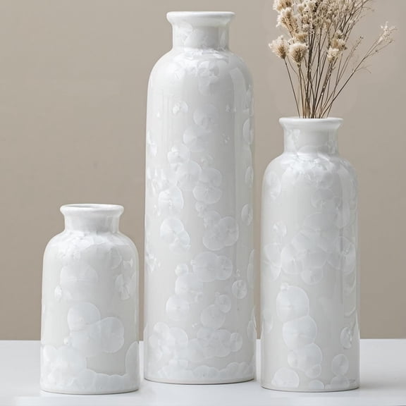 Modern Ceramic Vase Set Of 3, Neutral Rustic Farmhouse Vases For Home & Gift Decor