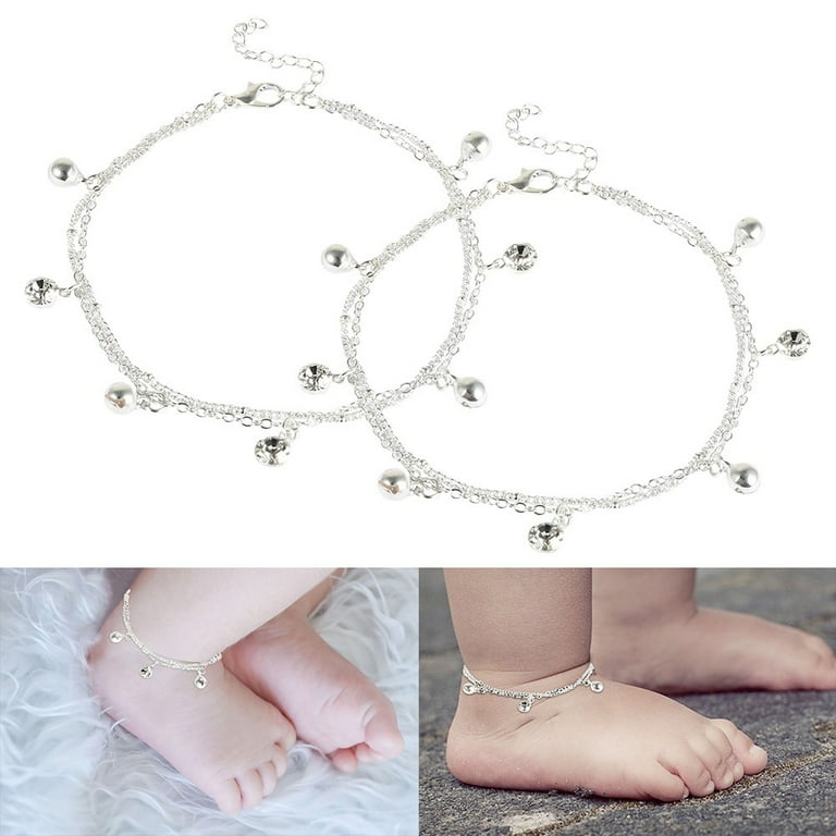 2Pcs pair Adjustable Baby Silver Anklet Bracelet Fashion Jewelry