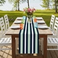thumbnail image 4 of Green Navy Blue Striped 108 Inch Table Runner, Chic Abstract Lines Geometric Farmhouse Dresser Scarf Cotton & Linen Tablerunner for Dining/Kitchen Island/Holiday Party Décor 13" x 108", 4 of 9