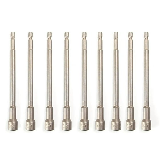 10pc 3/8" SAE Hex Shank Nut Setter Driver Set - 6" Extra Long Magnetic Quick Release - Vanadium Steel Power Drill Bits for Screw Guns, Cordless Drivers