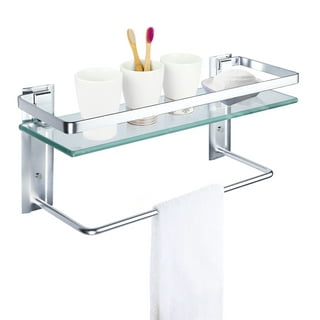 Geekdigg Bathroom Glass Shelf, Adhesive Shower Wall Caddy, Rectangular,  14.9 L x 4.7 