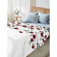 thumbnail image 4 of Red Roses King Size Flat Sheet, Wrinkleproof & Fadeproof Cooling Flat Bed Sheet Only, Spring Floral Summer Botanical Weeping Breathable Soft Bedding Top Sheets 105 x 98 Inches, 4 of 8