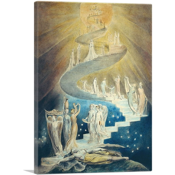 ARTCANVAS Jacob's Ladder Canvas Art Print by William Blake - Size: 26" x 18" (0.75" Deep)