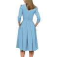 thumbnail image 6 of LISTHA Vintage Midi Dresses for Women Modest 3/4 Sleeve Crew Neck Wrap Dress A Line Pleated Wedding Guest Dress with Pockets Light Blue M, 6 of 6