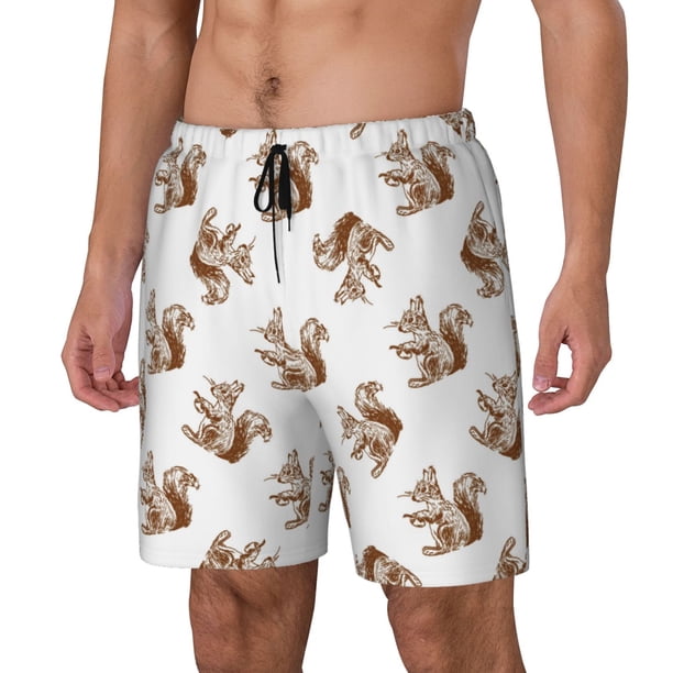 Balery Retro Squirrel Bañador para hombre, shorts de playa de secado rápido con entrepierna y forro de compresión-XX-Large