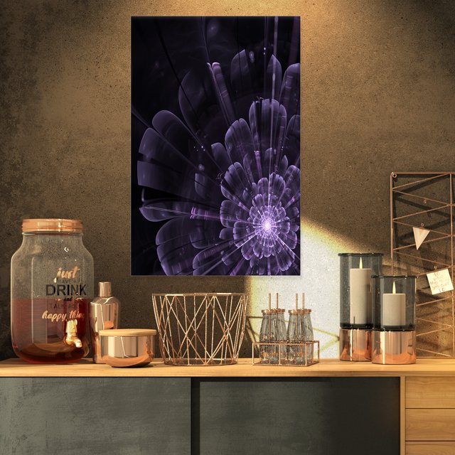 Fleur Fractale Violette Cristal Lumineuse - Impression sur Toile Florale