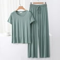 thumbnail image 3 of Two Piece Pants Set for Women Dressy New Fall Outfits for Women Lounge Sets 2 Piece Short Sleeve Tops Elastic Waist Wide Leg Pants Casual Pajama Sets Mint Green XXL, 3 of 3