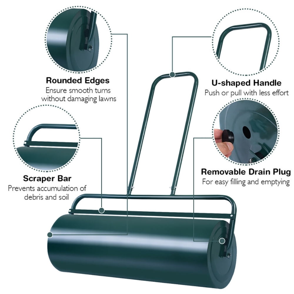 Resenkos Manual Lawn Aerator, Aerator Lawn Tool, 24 x 13 Inch Tow Lawn Roller Water Filled Metal Push Roller-Green