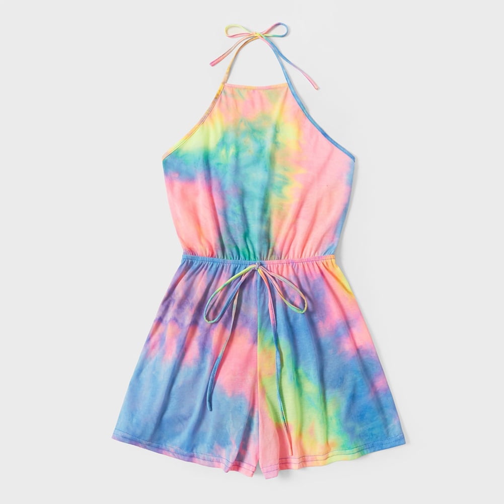 FYMNSI Toddler Girl Clothes Summer Sleeveless Jumpsuit Mommy and Me Tie Dye Romper for Girls 12-18 Months
