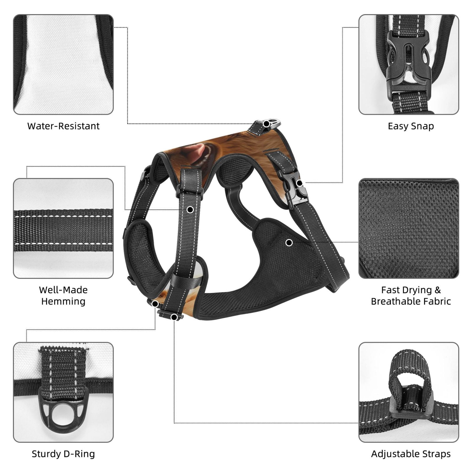 Vsdgher Happy Fluffy Running Dog Dog Harness, No-Pull Pet Harness, Dog Vest, Pet Vest for Small to Large Dogs-
