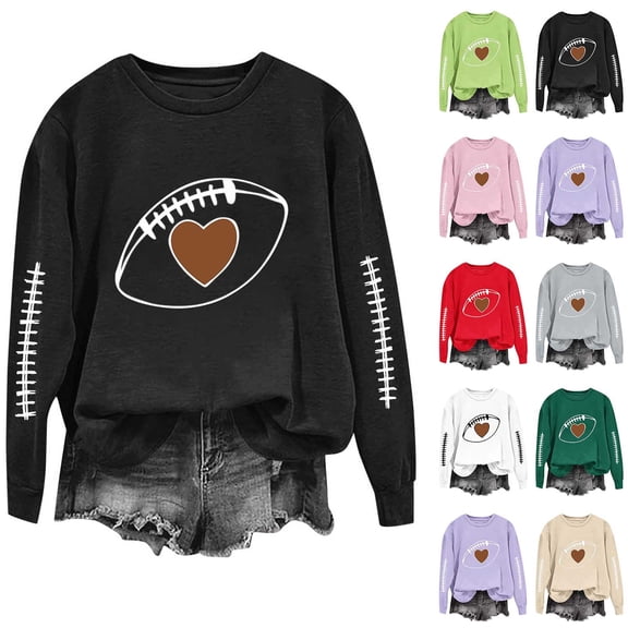 AKOEE Womens Crewneck Sweatshirts Football Printed Loose Pullover Graphic Sweatshirt Long Sleeve Tops Fall (XL, Black)