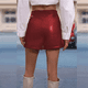 thumbnail image 5 of Faldas de para Mujer, Pantalones Cortos de Sintético de Cintura Alta, Falda Cruzada Fruncida con Cintura Elástica. Vino Tinto L, 5 of 8