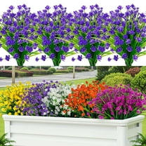 Deago 6 Bundles Artificial Flowers for Outdoor Decoration UV Resistant Faux Plastic Greenery Shrubs Plants Fake Flowers Planter Home Garden Indoor Decor (Purple)