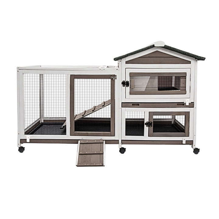 Petscosset Rabbit Hutch Indoor Bunny Hutch Indoor Upgrade Greywhite Rabbit Cage Wooden Rabbit