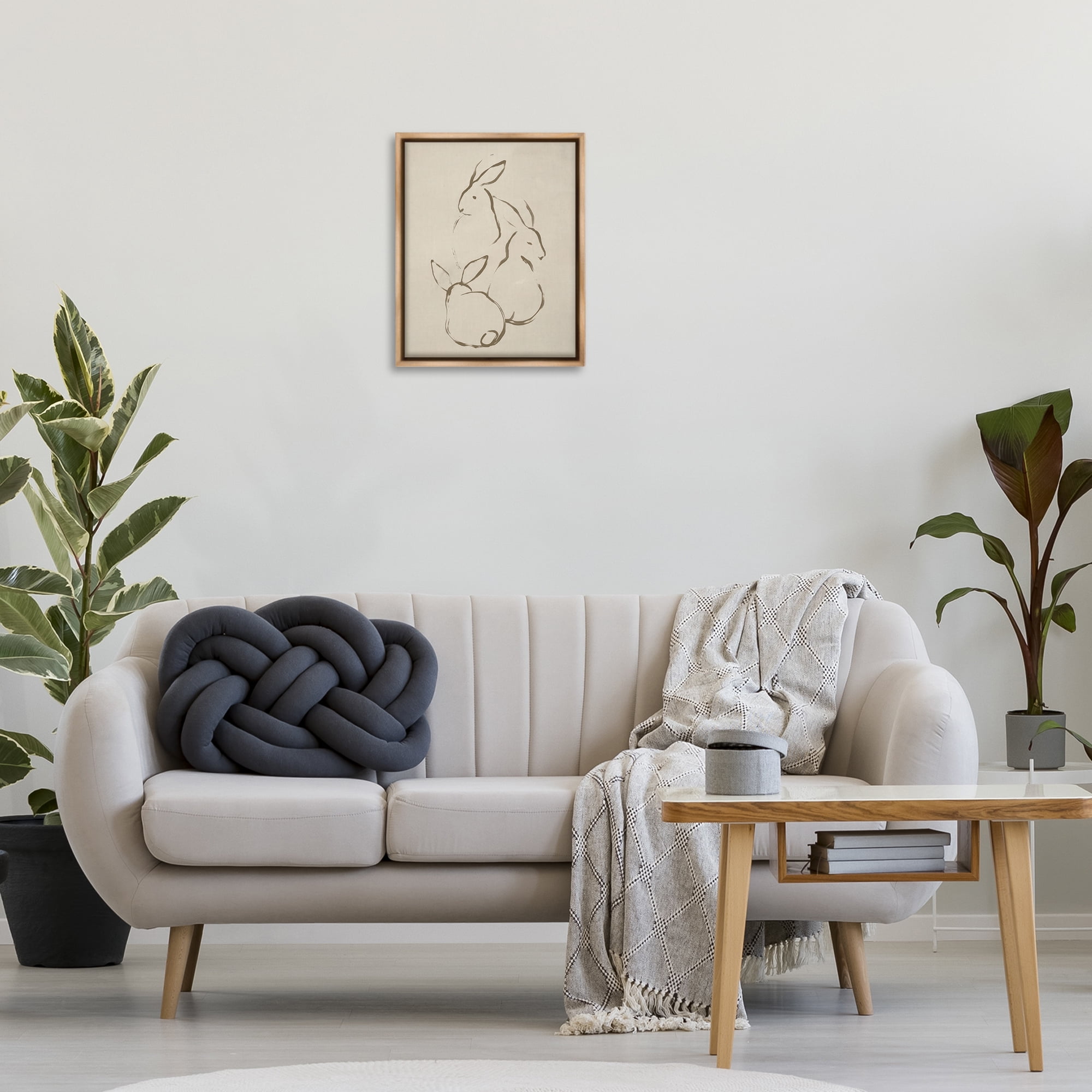 Stupell Industries Earthtone Rabbit Sketch Animals Drawing Brown Floater Framed Canvas Art Print Wall Art, 17 x 21