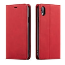 Mantto Case for iPhone XR, Premium Leather RFID Blocking Credit Card Slots Wallet Retro Folio Case Magnetic Clasp Flip Kickstand Shockproof Full Protection Phone Cover, Red