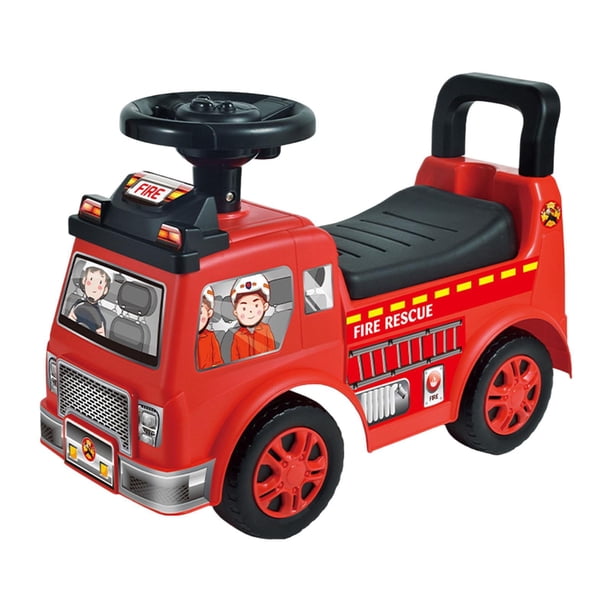 Cochecito para bebés con ruedas estables y suaves que desarrollan la motricidad fina. Parques infantiles con dibujos animados. rojo