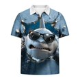 thumbnail image 5 of Men's 3D Cool Shark Sunglasses Graphic Shirts Novelty Quarter Zip Short Sleeve T-Shirts Summer Casual Golf Tees V-Neck Pullover Vacation Beach Party Tops, 5 of 6