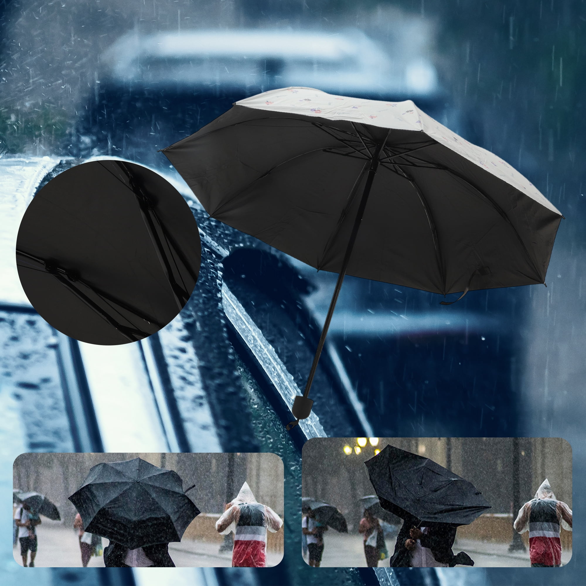 Unique Bargains Portable Manual Open Close Rain Umbrella Beige