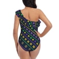 thumbnail image 5 of Easygdp Mardi Gras Strings of Beads Women's One Shoulder Ruffle Monokini Bathing Suits with Removable Chest Pad, Quick Drying - Large, 5 of 8