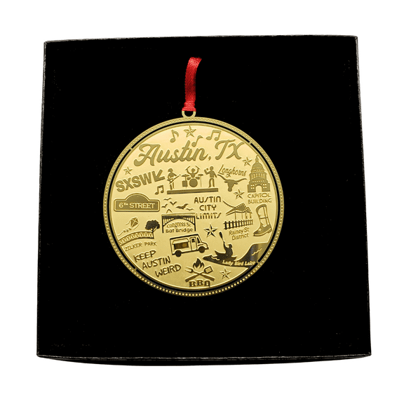 I Love My State Austin Texas City Landmarks Brass Ornament