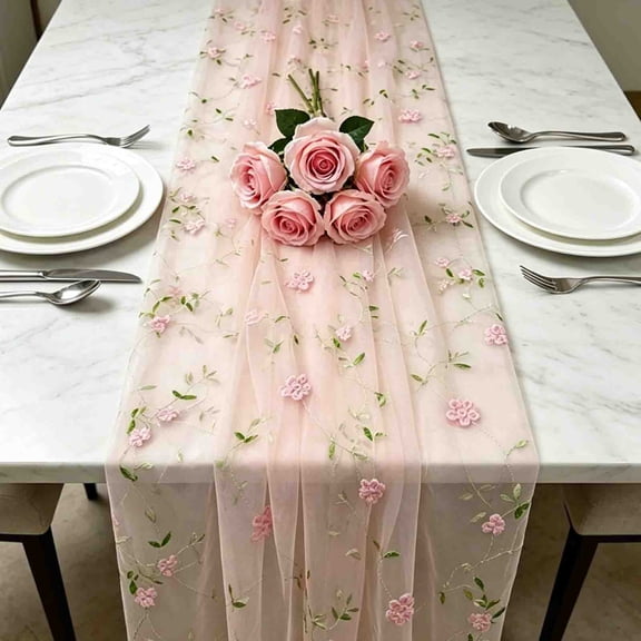 Bwomeauty Room Decor, Embroidered Net Fabric Tablecloth Sheer Fabric With Embroidered Patterns Wedding And Birthday Tablecloth, Family Gifts, 1pc