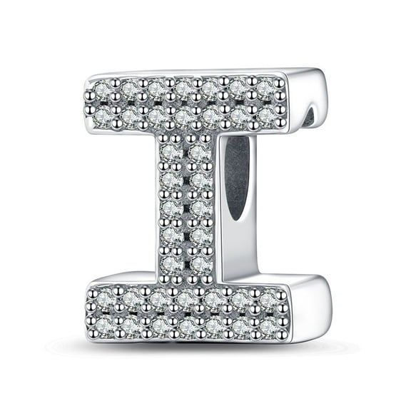 S925 Sparkling Clear Pave Letter I Charm for Women Moment Charm Bracelet