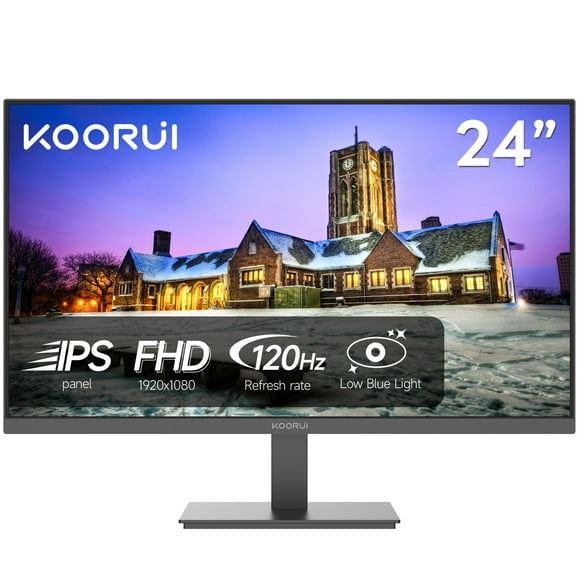 KOORUI 24-inch Gaming Monitor IPS FHD (1920 x 1080P) 120Hz Refresh sRGB 99% Support Freesync Computer pc Monitors VESA Mount HDMI & VGA Ports E2411H