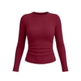thumbnail image 7 of hotojiny Womens Long Sleeve T Shirts Stretchy Crew Neck Ruched Fall Winter Top Soft Slim Fit Basic Tee Going out Outfit(Red,Medium), 7 of 7