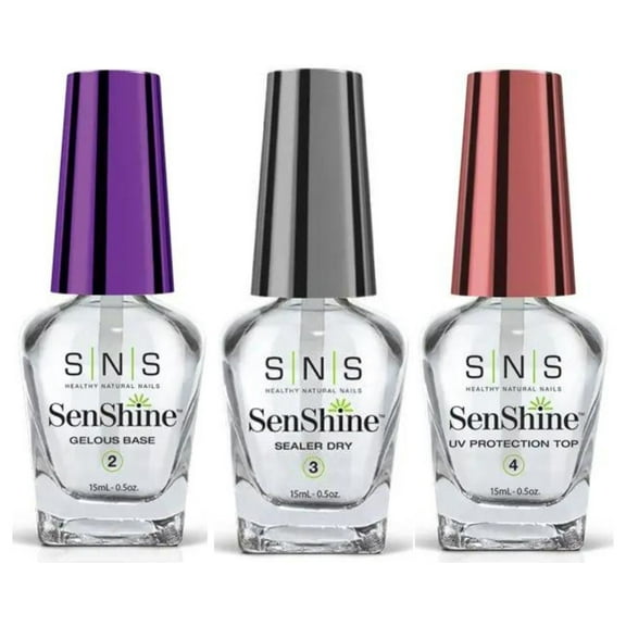 SNS SenShine Bases & Sealers - Gelous Base, Sealer Dry, UV Protection Top ( 3 Bottle Set - 0.5 oz each )