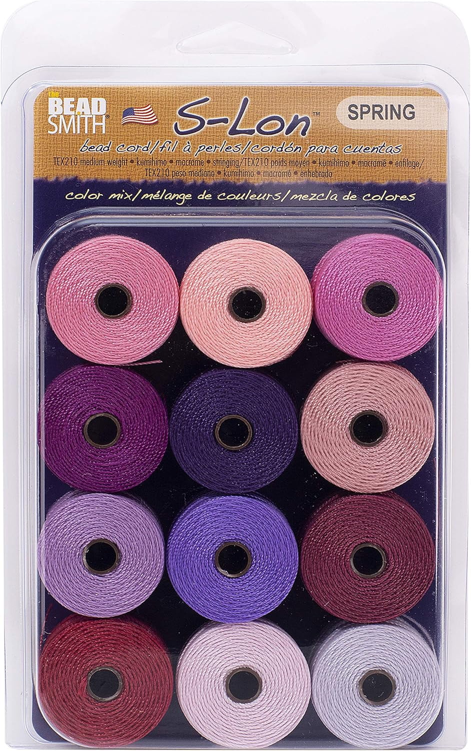 The Beadsmith S-Lon Bead Cord – .5 mm Nylon Cord, 12-Pack, Spring Mix, TEX210, 77 Yards