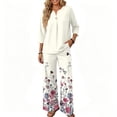 thumbnail image 5 of Womens Sets 2 Piece Outfits 3/4 Length Sleeve Tops and Wide Leg Pants Lounge Sets Summer Casual Matching Sweatsuits, 5 of 7