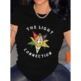 thumbnail image 2 of Women's Casual Crew Neck T-Shirt with Compass & Letter Print - Soft Polyester, Machine Washable, Perfect for Spring & Summer, 2 of 7