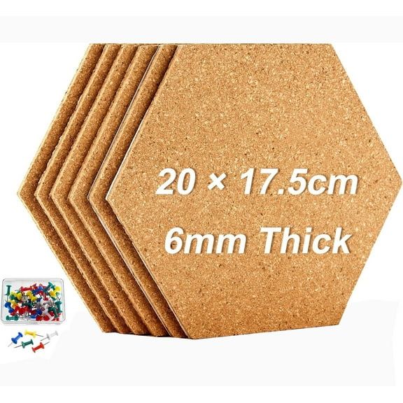 Hexagon Cork Board Tiles Bulletin Board,Bexikou 6 Pcs 1/4" Thick Small Cork Boards for Walls,Self-Adhesive Cork Tiles for Home Office Decor, School Message Board, Bulletin Board Decor