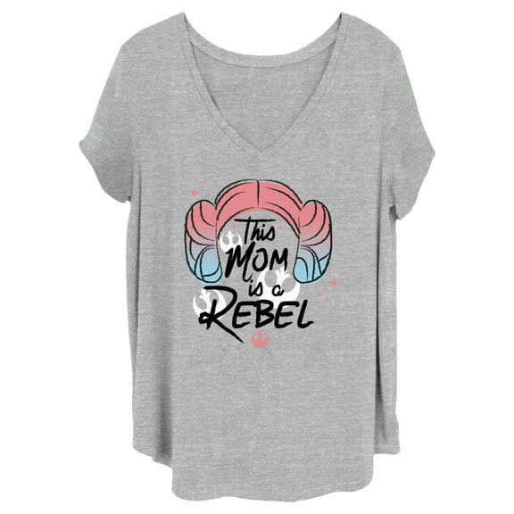 Junior's Star Wars Mother's Day Leia Rebel Mom  Graphic Tee Heather Gray 3X