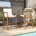 thumbnail image 2 of 2PCS Outdoor Counter Height Bar Stools - Acacia Wood with Backrest/Armrest Removable Beige Cushions 400LBS Capacity for Patio/Pool/Garden, 2 of 10