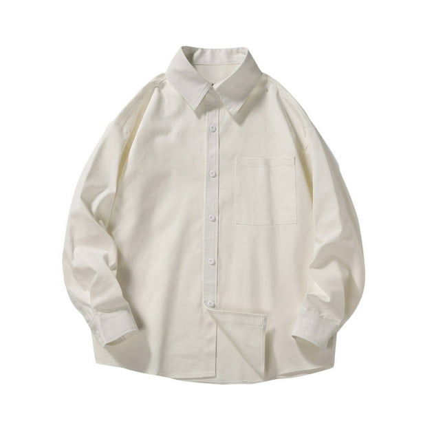 pstuiky camisetas de manga larga para hombre, Camisa informal de manga larga con botones y cuello vuelto para hombre Tops de talla grande para hombre m