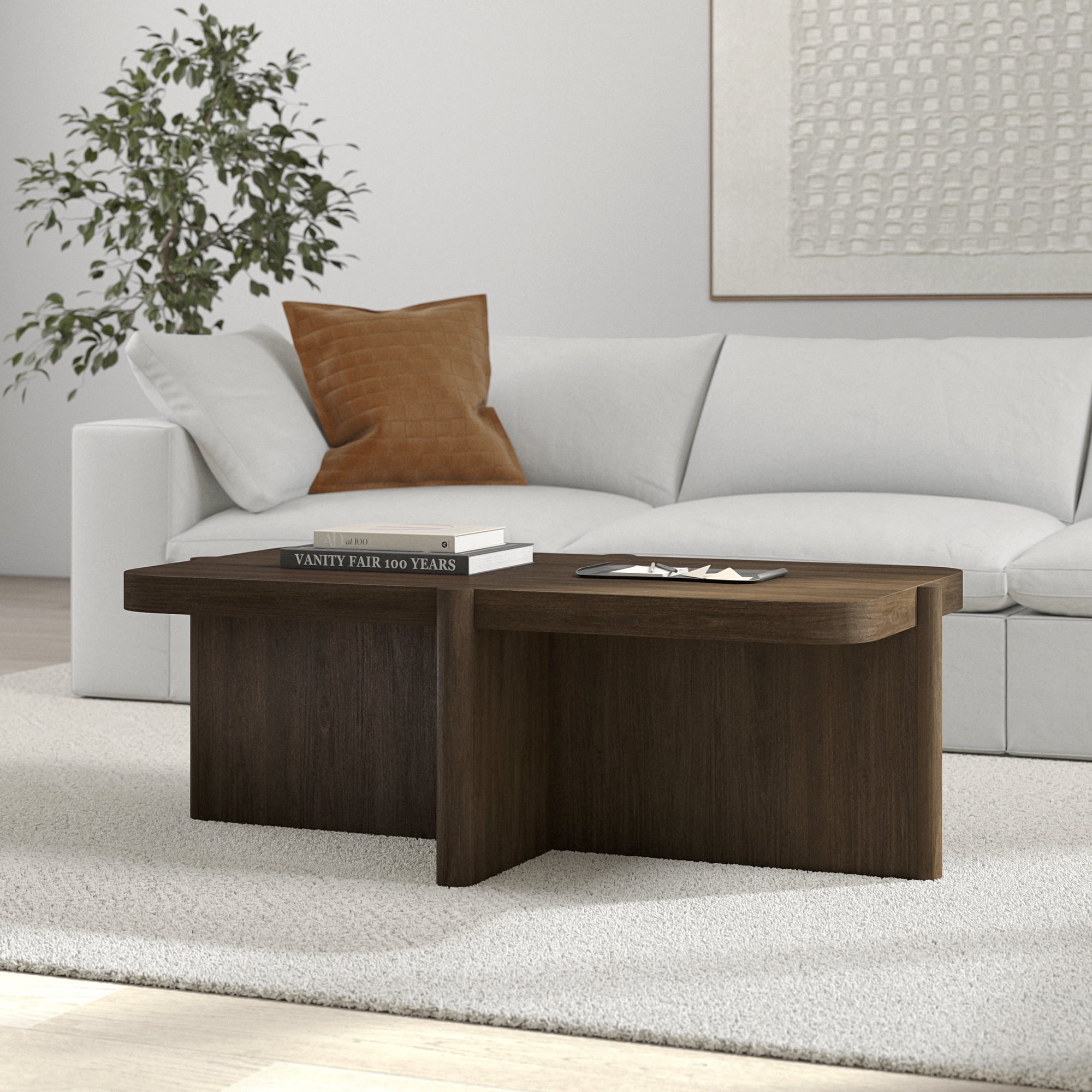 Evelyn&Zoe Modern/Contemporary 45" Wide Brown Oak Coffee Table