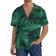 thumbnail image 7 of Lsque Green Leave Fern print Men's Cuban Collar Short Sleeve Shirt Summer Beachwear Casual Button Down Fashionable Vacation Leisure Shirt-Small, 7 of 7
