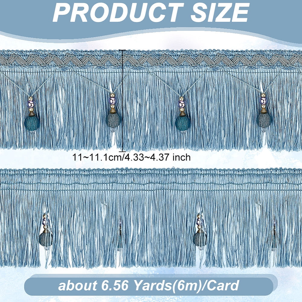 1set 6M Polyester Tassel Lace Trim Bead Fringe Ribbon for Curtain Decoration Sky Blue 4-3/8 inch(110~111mm) 6.56 Yards(6m)/Set