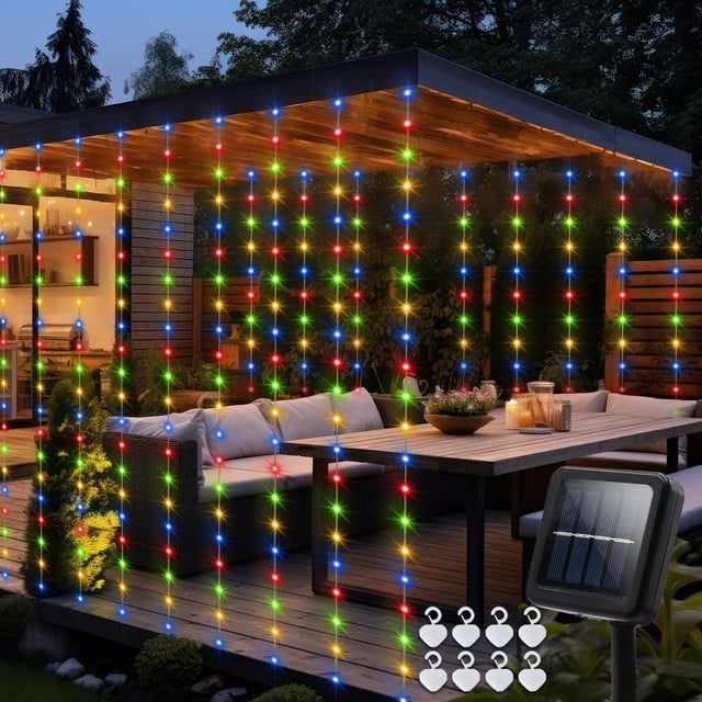 Luces solares para cortinas echosari, 2,4 m x 1,8 m, 144 LED, multicolor