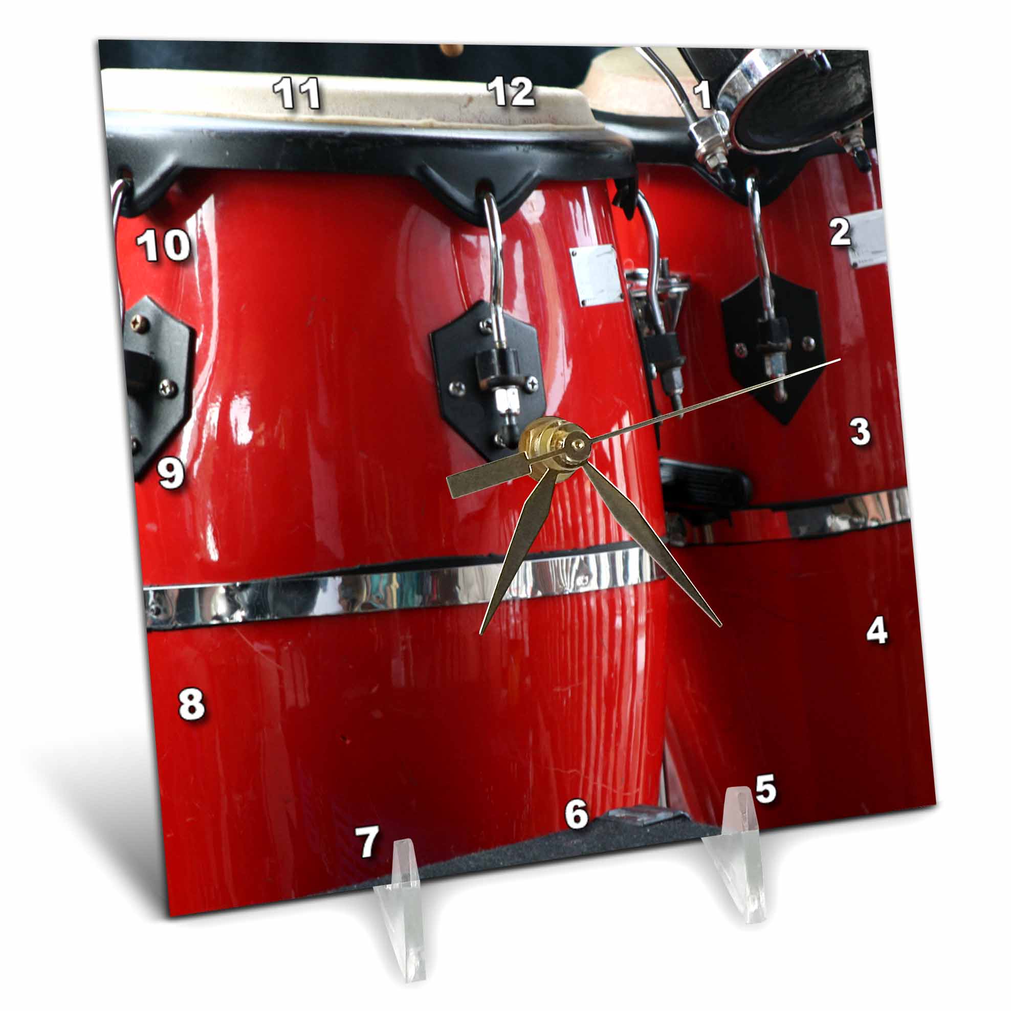 3dRose red conga drums Desk Clock, 6 by 6inch