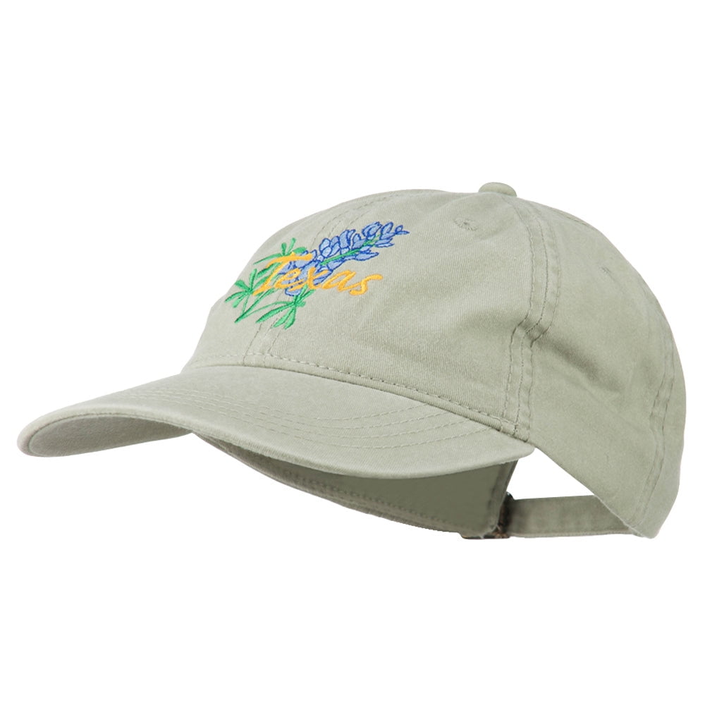 Texas State Bluebonnet Flower Embroidered Cap - Khaki OSFM