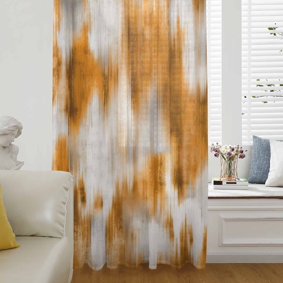 Orange Grey Semi Sheer Curtains Drapes for Living Room, Bedroom, French Doors Window 72 Inches Long, Vintage Minimalist Abstract Gradient Art Rod Pocket Chiffon Curtain Drapery Voile Draperies Panel