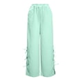 thumbnail image 4 of Zjunqe Summer Cotton Linen Pants Casual High Waist Comfy Lightweight Gauze Pants with Pockets Beach Vacation Trousers Bow Tie Side Wide Leg Lounge Bottom Loose Fit Going Out Pants Light Green Xl, 4 of 5