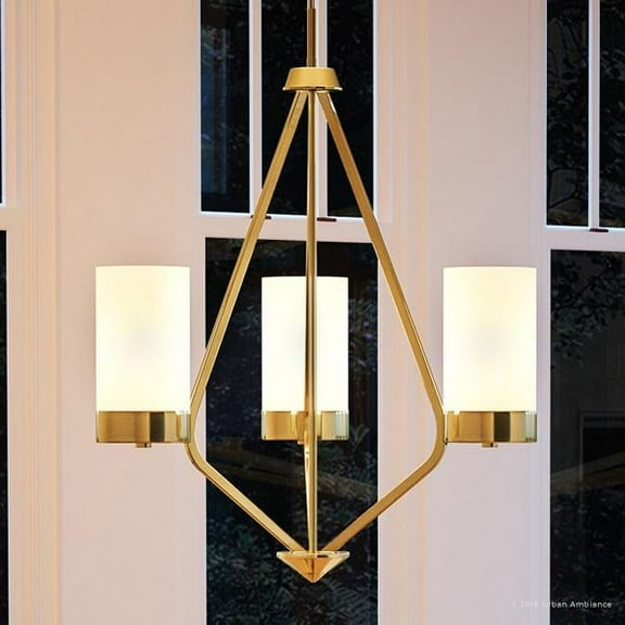 Urban Ambiance Luxury Mid-Century Modern Chandelier, Size: 23"H x 21-3/4"W, with Modern Style Elements, Brushed Bronze Finish and Etched White Shade, UHP2299